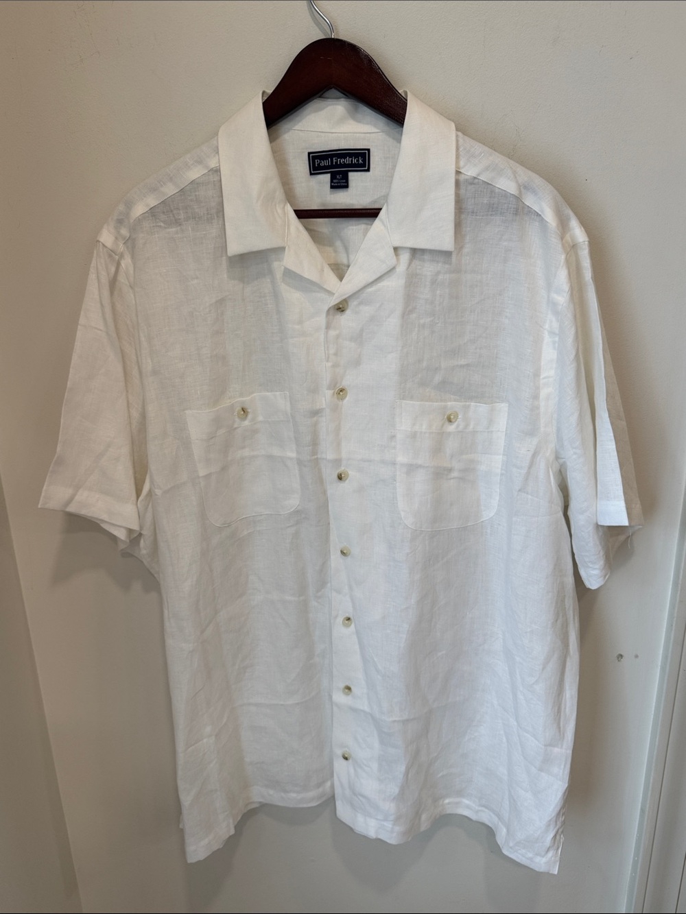 Paul Fredrick 100% Linen Camp Shirt – White (XLT / XL Tall)